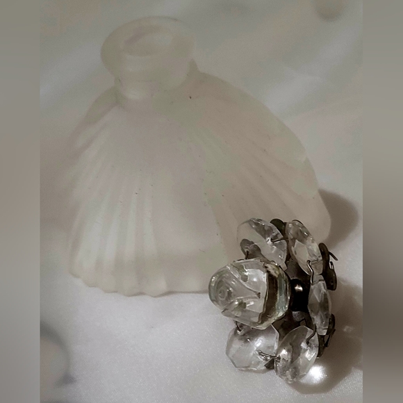 Vintage Frosted Glass Perfume Bottle With Rose and Bead Stopper by Studio Silver - Picture 7 of 7